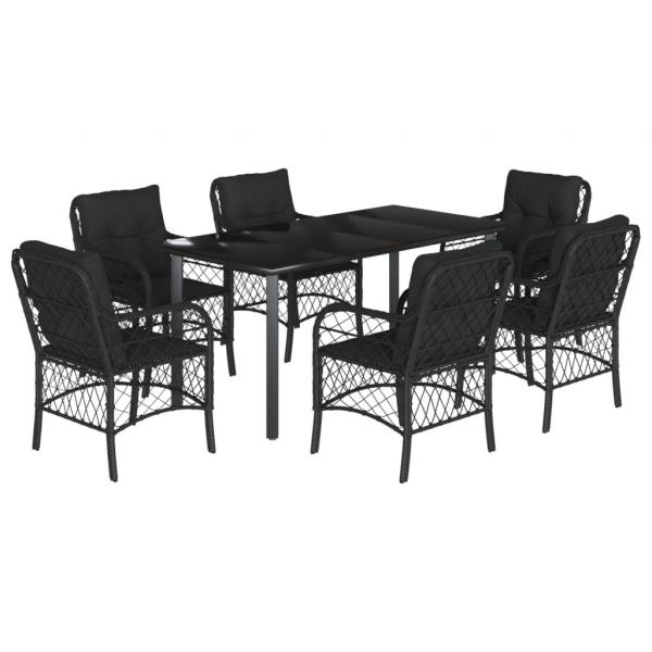 7-tlg. Garten-Essgruppe mit Kissen Schwarz Poly Rattan