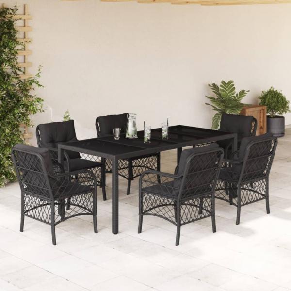 ARDEBO.de - 7-tlg. Garten-Essgruppe mit Kissen Schwarz Poly Rattan