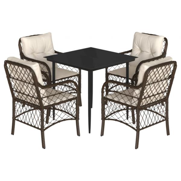 5-tlg. Garten-Essgruppe mit Kissen Braun Poly Rattan