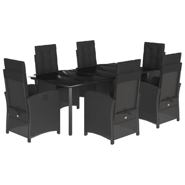 7-tlg. Garten-Essgruppe mit Kissen Schwarz Poly Rattan