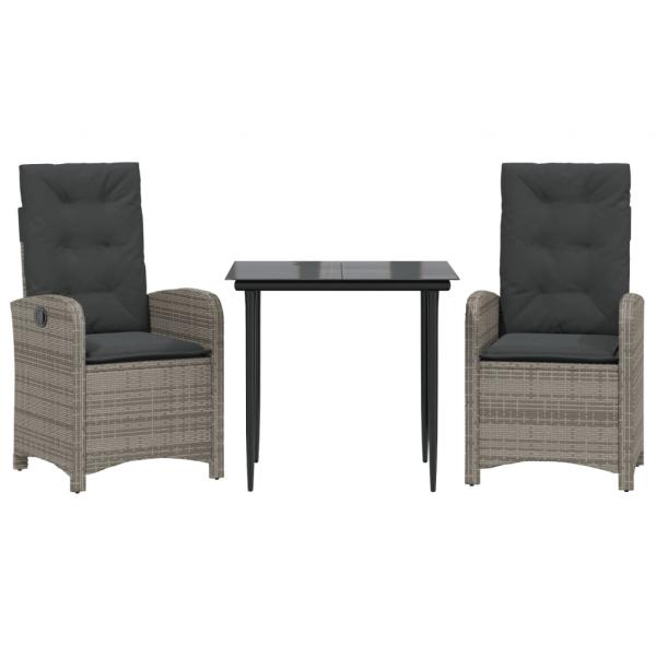 3-tlg. Garten-Essgruppe mit Kissen Grau Poly Rattan