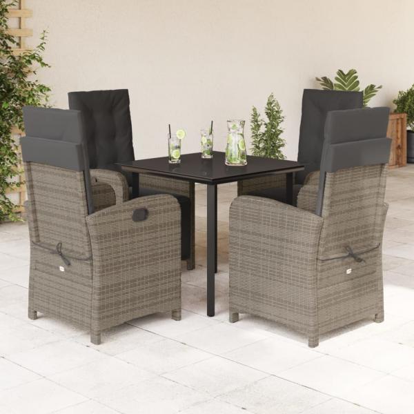 ARDEBO.de - 5-tlg. Garten-Essgruppe mit Kissen Grau Poly Rattan