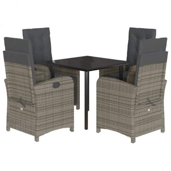 5-tlg. Garten-Essgruppe mit Kissen Grau Poly Rattan