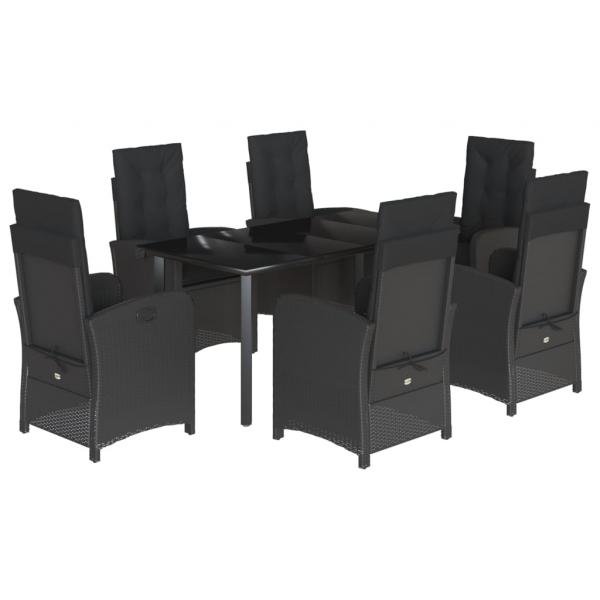 7-tlg. Garten-Essgruppe mit Kissen Schwarz Poly Rattan