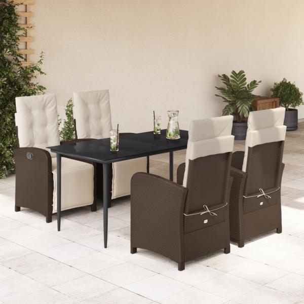 ARDEBO.de - 5-tlg. Garten-Essgruppe mit Kissen Braun Poly Rattan