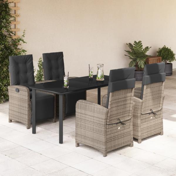 ARDEBO.de - 5-tlg. Garten-Essgruppe mit Kissen Grau Poly Rattan