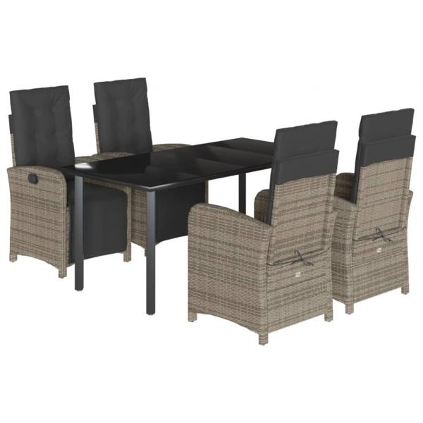 5-tlg. Garten-Essgruppe mit Kissen Grau Poly Rattan
