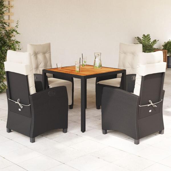 ARDEBO.de - 5-tlg. Garten-Essgruppe mit Kissen Schwarz Poly Rattan