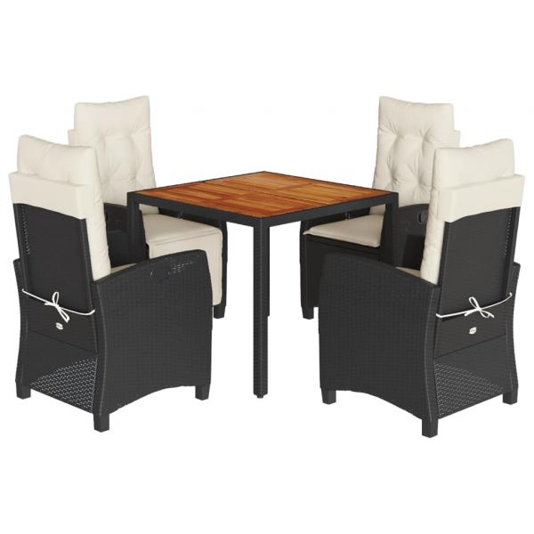 5-tlg. Garten-Essgruppe mit Kissen Schwarz Poly Rattan