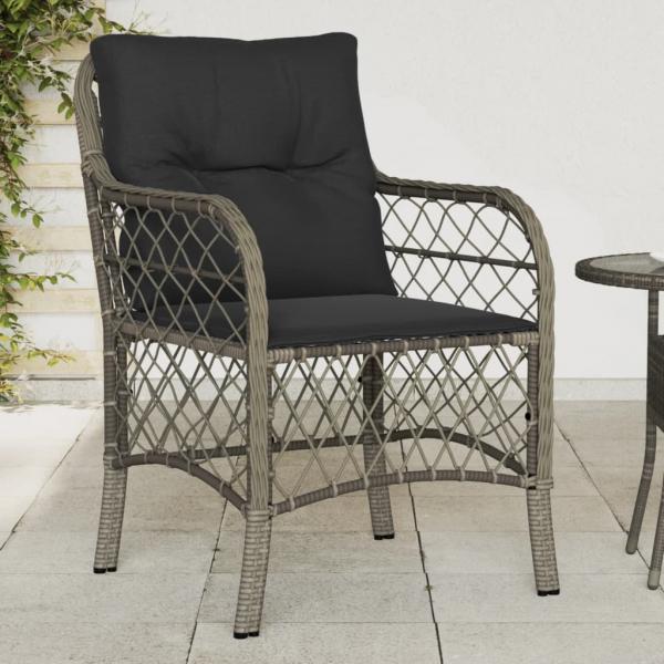 ARDEBO.de - Gartenstühle mit Kissen 2 Stk. Grau Poly Rattan