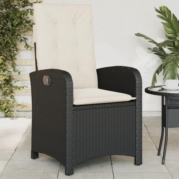 ARDEBO.de - Gartensessel Verstellbar mit Kissen Schwarz Poly Rattan