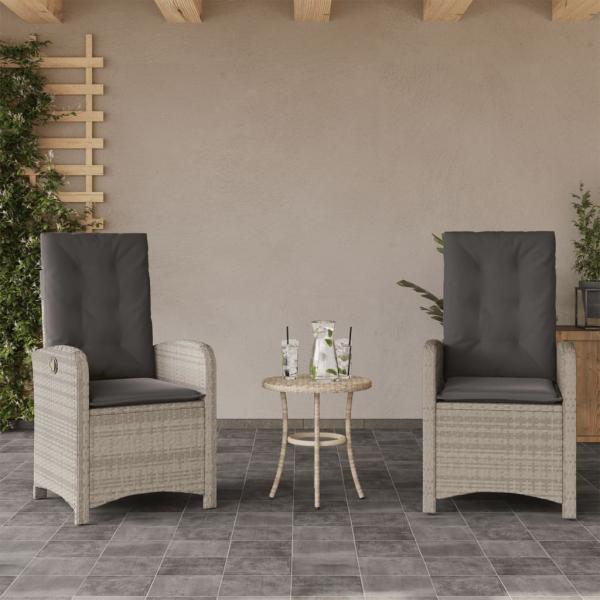 ARDEBO.de - Gartensessel mit Kissen 2 Stk. Verstellbar Hellgrau Poly Rattan