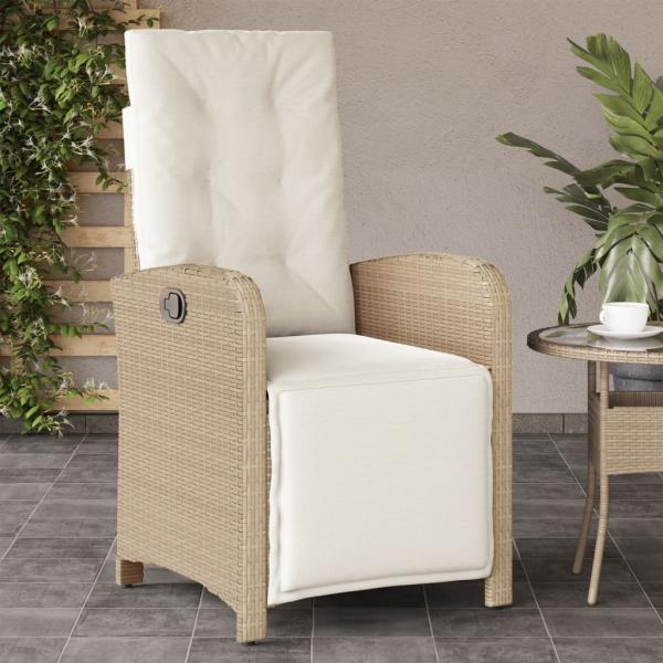 ARDEBO.de - Gartensessel mit Fußteil Verstellbar Beige Poly Rattan