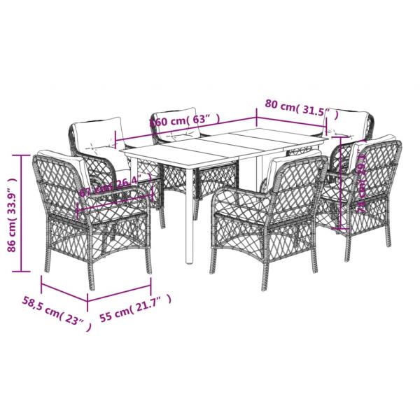 7-tlg. Garten-Essgruppe mit Kissen Beige Poly Rattan