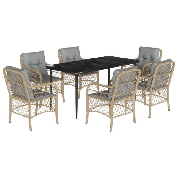 7-tlg. Garten-Essgruppe mit Kissen Beigemischung Poly Rattan
