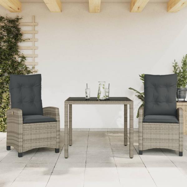 ARDEBO.de - 3-tlg. Garten-Essgruppe mit Kissen Grau Poly Rattan