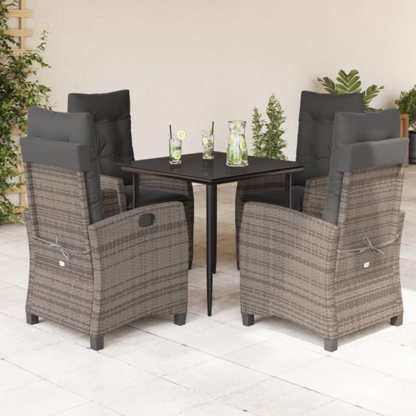 ARDEBO.de - 5-tlg. Garten-Essgruppe mit Kissen Grau Poly Rattan