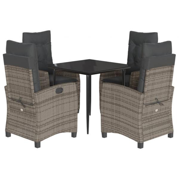 5-tlg. Garten-Essgruppe mit Kissen Grau Poly Rattan