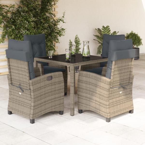ARDEBO.de - 5-tlg. Garten-Essgruppe mit Kissen Grau Poly Rattan