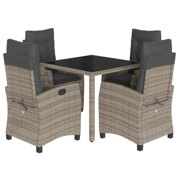 5-tlg. Garten-Essgruppe mit Kissen Grau Poly Rattan