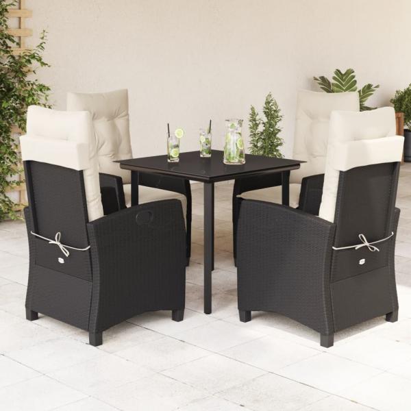 ARDEBO.de - 5-tlg. Garten-Essgruppe mit Kissen Schwarz Poly Rattan