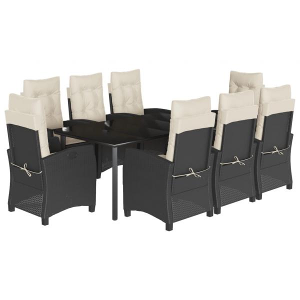 9-tlg. Garten-Essgruppe mit Kissen Schwarz Poly Rattan