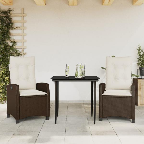 ARDEBO.de - 3-tlg. Garten-Essgruppe mit Kissen Braun Poly Rattan