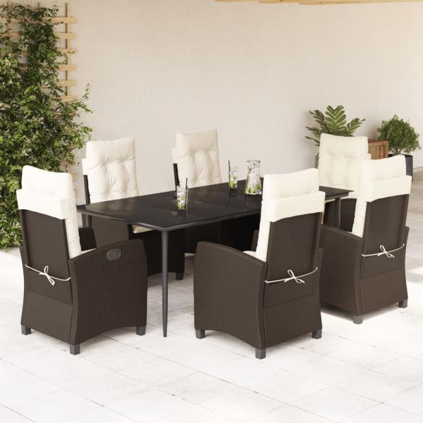 ARDEBO.de - 7-tlg. Garten-Essgruppe mit Kissen Braun Poly Rattan