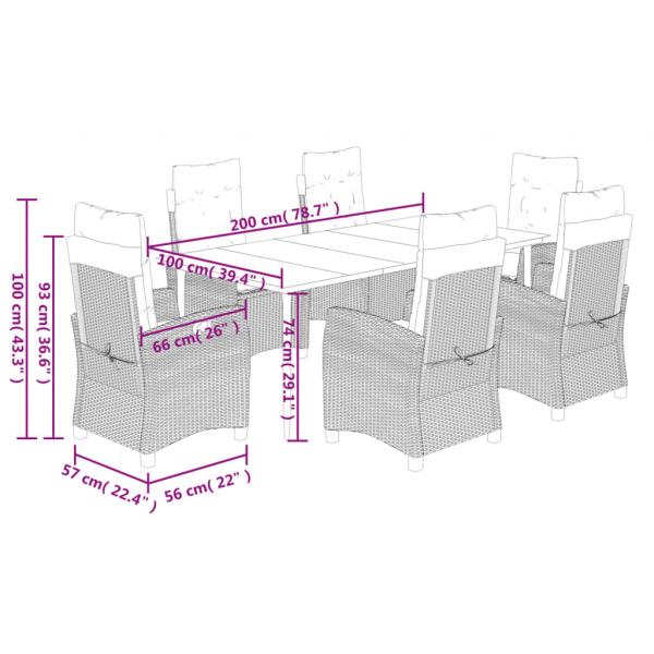 7-tlg. Garten-Essgruppe mit Kissen Braun Poly Rattan