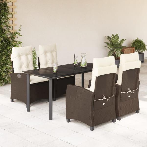 ARDEBO.de - 5-tlg. Garten-Essgruppe mit Kissen Braun Poly Rattan