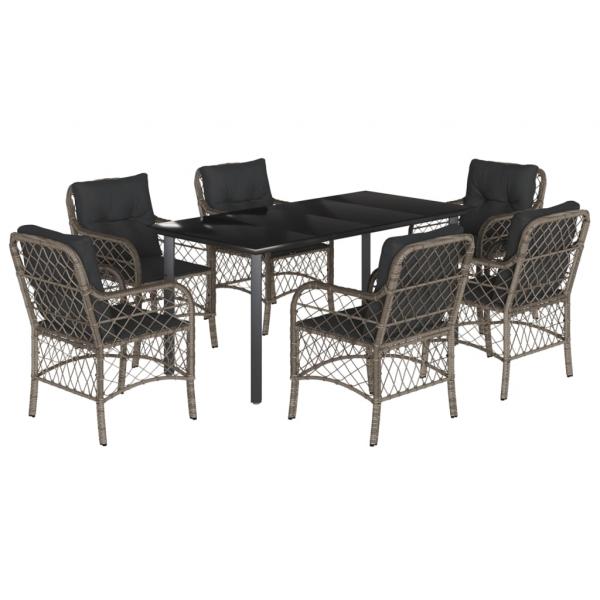 7-tlg. Garten-Essgruppe mit Kissen Grau Poly Rattan