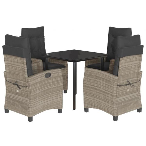 5-tlg. Garten-Essgruppe mit Kissen Hellgrau Poly Rattan
