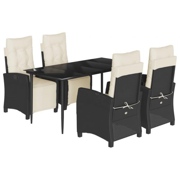 5-tlg. Garten-Essgruppe mit Kissen Schwarz Poly Rattan