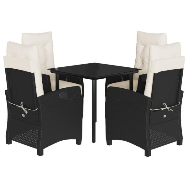 ARDEBO.de - 5-tlg. Garten-Essgruppe mit Kissen Schwarz Poly Rattan