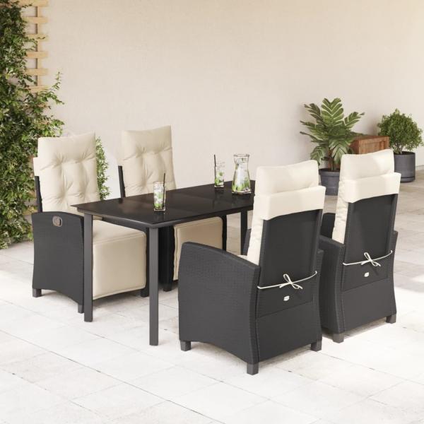 ARDEBO.de - 5-tlg. Garten-Essgruppe mit Kissen Schwarz Poly Rattan