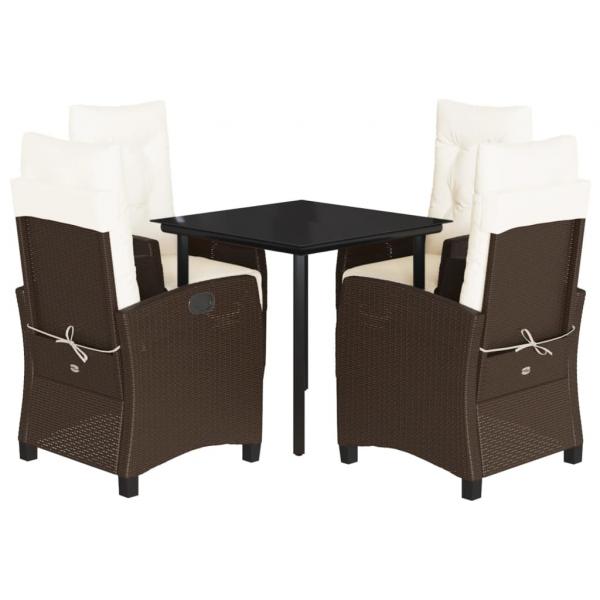 ARDEBO.de - 5-tlg. Garten-Essgruppe mit Kissen Braun Poly Rattan