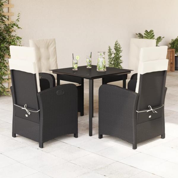 ARDEBO.de - 5-tlg. Garten-Essgruppe mit Kissen Schwarz Poly Rattan