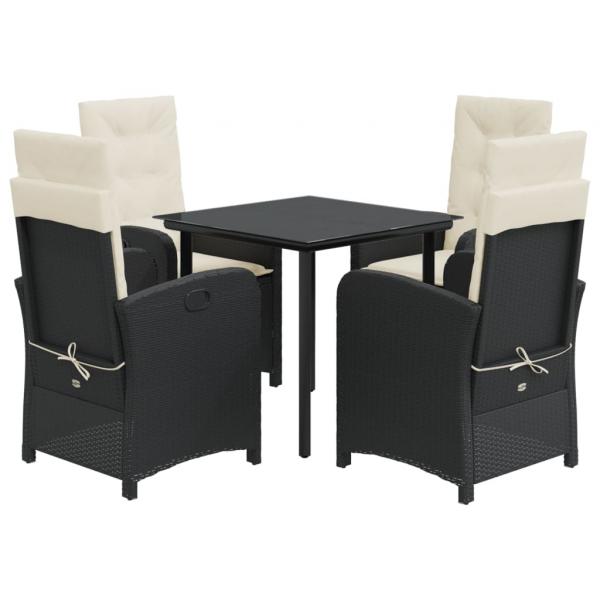 5-tlg. Garten-Essgruppe mit Kissen Schwarz Poly Rattan