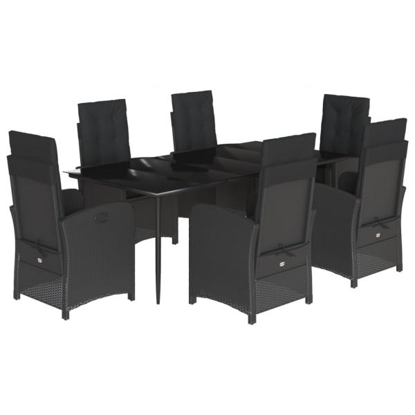7-tlg. Garten-Essgruppe mit Kissen Schwarz Poly Rattan