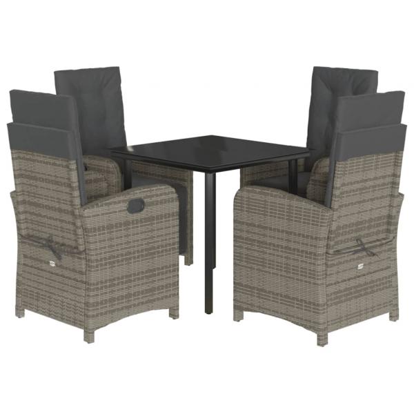 5-tlg. Garten-Essgruppe mit Kissen Grau Poly Rattan