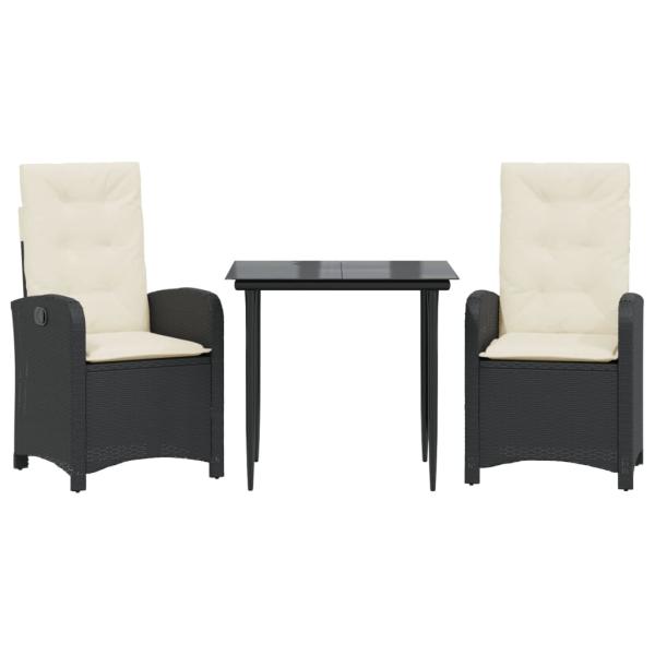 3-tlg. Garten-Essgruppe mit Kissen Schwarz Poly Rattan
