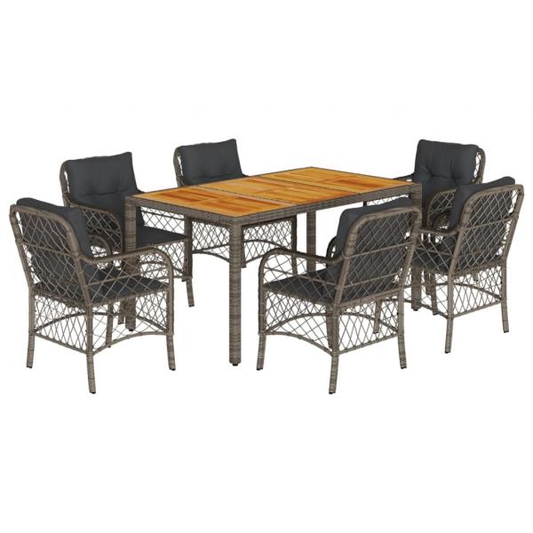 7-tlg. Garten-Essgruppe mit Kissen Grau Poly Rattan