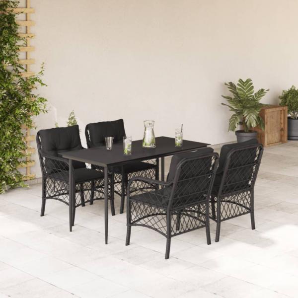 ARDEBO.de - 5-tlg. Garten-Essgruppe mit Kissen Schwarz Poly Rattan