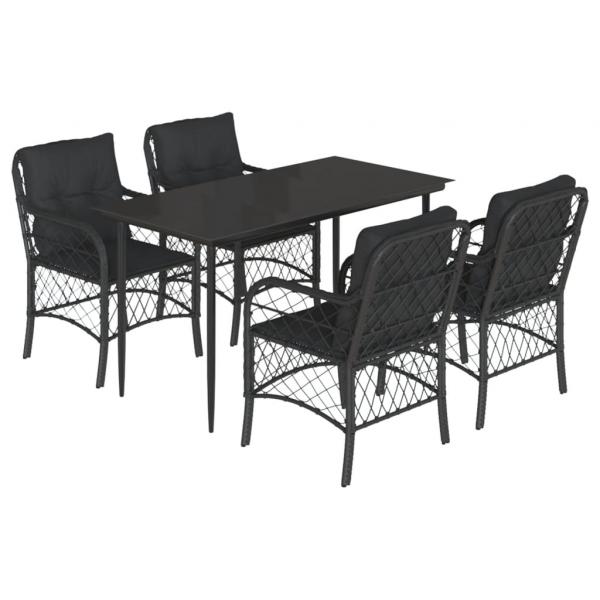 5-tlg. Garten-Essgruppe mit Kissen Schwarz Poly Rattan