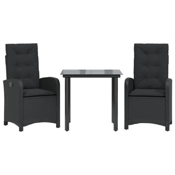 3-tlg. Garten-Essgruppe mit Kissen Schwarz Poly Rattan
