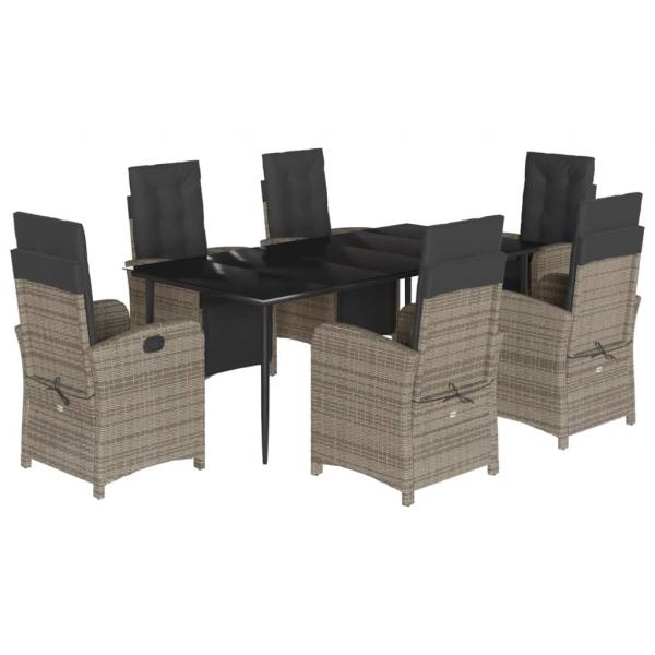 7-tlg. Garten-Essgruppe mit Kissen Grau Poly Rattan