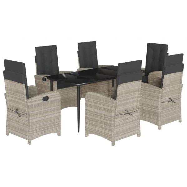 7-tlg. Garten-Essgruppe mit Kissen Hellgrau Poly Rattan