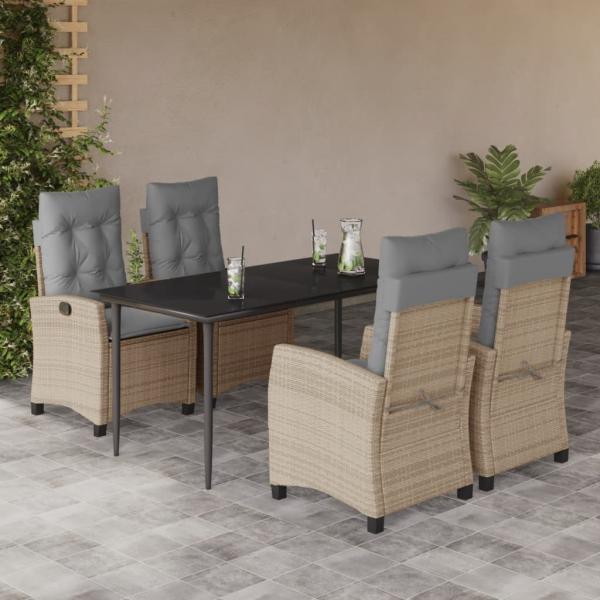 ARDEBO.de - 5-tlg. Garten-Essgruppe mit Kissen Beigemischung Poly Rattan