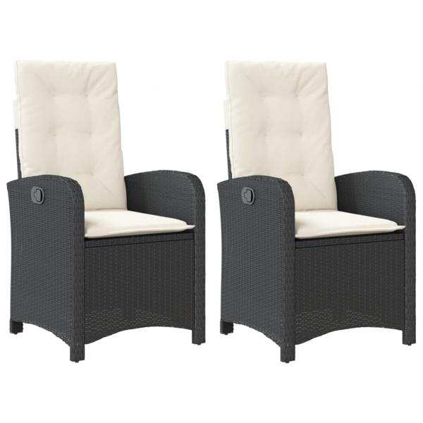 Gartensessel mit Kissen 2 Stk. Verstellbar Schwarz Poly Rattan