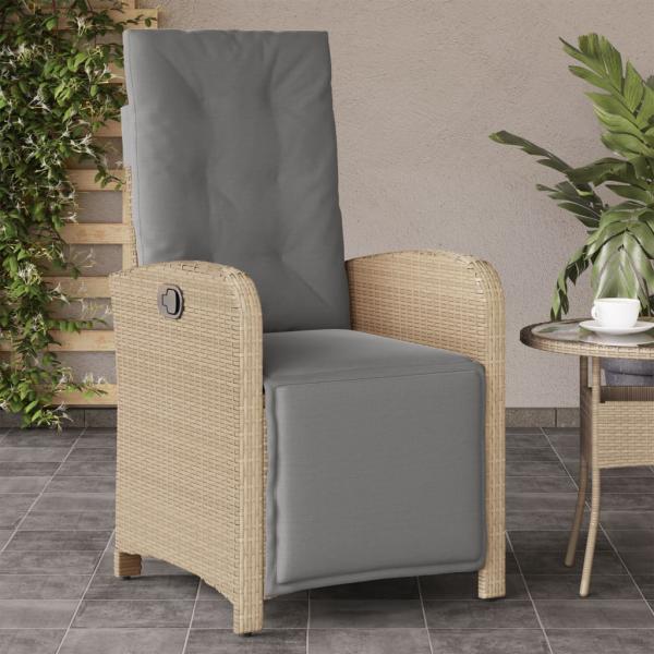 ARDEBO.de - Gartensessel mit Fußteil Verstellbar Beigemischung Poly Rattan
